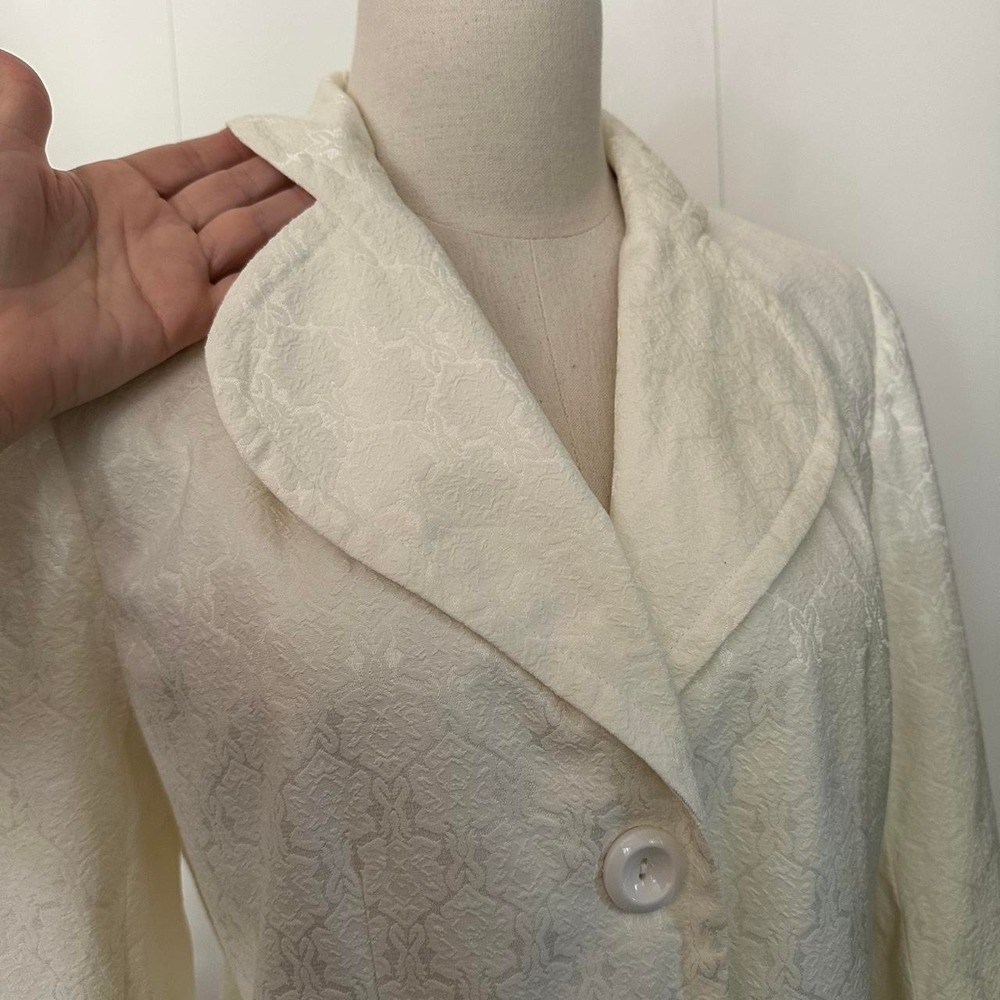RQT Vintage Cream Jacquard Blazer Oversized Collar Regency Twee Jacket Medium - Picture 6 of 8